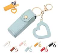 Lip Oil Keychain - Mirror & Oil 2-In-1,Mini Lipstick Case with Keychain and Heart Pendant,PU Leather Potable Lip Gloss Holder(Blue)
