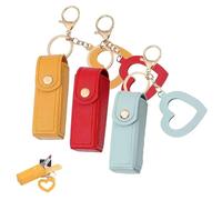 Lip Oil Keychain - Mirror & Oil 2-In-1,Mini Lipstick Case with Keychain and Heart Pendant,PU Leather Potable Lip Gloss Holder(MIX A)