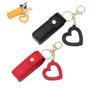 Lip Oil Keychain - Mirror & Oil 2-In-1,Mini Lipstick Case with Keychain and Heart Pendant,PU Leather Potable Lip Gloss Holder(Black+Red)