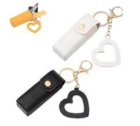 Lip Oil Keychain - Mirror & Oil 2-In-1,Mini Lipstick Case with Keychain and Heart Pendant,PU Leather Potable Lip Gloss Holder(Black+White)