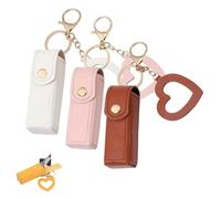 Lip Oil Keychain - Mirror & Oil 2-In-1,Mini Lipstick Case with Keychain and Heart Pendant,PU Leather Potable Lip Gloss Holder(MIX B)