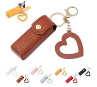 Lip Oil Keychain - Mirror & Oil 2-In-1,Mini Lipstick Case with Keychain and Heart Pendant,PU Leather Potable Lip Gloss Holder(Brown)