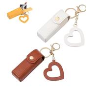 Lip Oil Keychain - Mirror & Oil 2-In-1,Mini Lipstick Case with Keychain and Heart Pendant,PU Leather Potable Lip Gloss Holder(White+Brown)