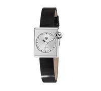 Lip Orologio Mach 2000 - Mini Square - Quadrante Argento - Pelle Liscia Nero, Retrò