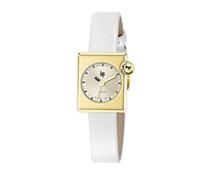 Lip Orologio Mach 2000 - Mini Square, quadrante dorato, in pelle nera liscia, Retrò