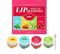 Lip Sleeping Mask Set Overnight Lip Care Kit con 4 sapori - Mint, Honey, Green Apple & Berry, Deep Moisturizing & Nourishing Balm per labbra secche