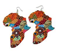 Lipfer 1 Coppia Mappa Africana Orecchini Pendenti in Legno Etnico Orecchini Africini Africani Multicolore per Donne Gioielli in Stile Boemia