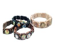 Lipfer 4 PCS Rosario di Legno Gesù Braccialetto Elastico Bracciale Elastico con Immagini di Santi Religiosi dei Santi Cattolici Dea Manifestazione Preghiera Bracciale