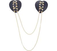 Lipfer Copertura per Capezzolo a Forma di Cuore in Pelle con Catena di Metallo Dorato, Pastie Adesive Riutilizzabili Reggiseno Sexy Body per Festival