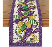 Lipfer Runner Tavolo in Lino con Maschera del Mardi Gras Runner Tavolo con Maschera di New Orleans, Decorazione per Tavola Pranzo in Maschera di Carnevale per Le Feste