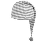 LIPODO Berretto da Notte Grigio-Bianco (lungh 56 cm) - per Lui e per Lei - Berretto in Cotone e con Pompon - Taglia Unica (53-60 cm) - Berretto a Punta per Dormire - per la Notte
