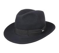 LIPODO Cappello di Feltro Basic Bogart Donna/Uomo - Made in Italy Fedora Lana con Nastro Grosgrain Estate/Inverno - L (58-59 cm) Blu Scuro