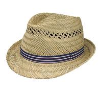 LIPODO Cappello di Paglia Harvester Stripes Donna/Uomo - Made in Italy Cappelli da Spiaggia Sole Trilby con Nastro Grosgrain Estate Primavera/Estate - L (58-59 cm) Natura