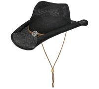 LIPODO Cappello di Paglia Vescadosa Western Donna/Uomo - Estivo da Cowboy Sole Primavera/Estate Estate - L (58-59 cm) Nero
