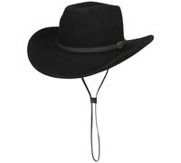 LIPODO Cappello Western Cascona Wool Donna/Uomo - Made in Italy Feltro di Lana da Cowboy Rodeo con Fascia Pelle Inverno Autunno/Inverno - M (56-57 cm) Nero