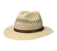 LIPODO Steven Traveller Cappello di Paglia Unisex - Cappello in 100% Paglia - Cappello da Sole Prodotto in Italia - Cappello Estivo con Cordoncino in Pelle - Colori naturaleli Naturale L (58-59 cm)