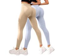 LipöDem - 2 leggings a compressione 3D, anti cellulite, da donna, a vita alta, push up, drenaggio linfatico, palestra, scrunch, sport, yoga, leggings da donna a 3/4, 01 beige., S