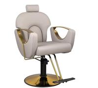 LipomA Sedia Da Parrucchiere Con Poggiatesta, Sedia Da Parrucchiere Regolabile in Altezza, Per Uomo E Donna, Stile Vintage Retrò, in Ecopelle,Grigio