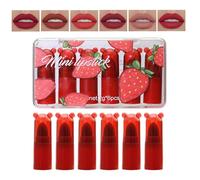 Lippenstift Make-up Set - 6-teiliges Mini Lippenstift Set In Erdbeerform | Feuchtigkeitsspendender lip gloss & Balsam Für Frauen | Tragbares Kosmetikset Für Alltag, Reisen & Partys