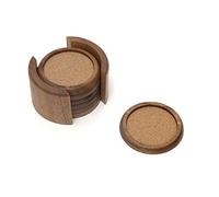 Lipper International 1036 - Set di 7 sottobicchieri rotondi in sughero e Caddy in acacia