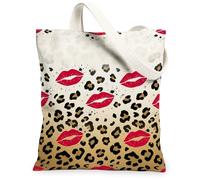 Lips Canvas Tote Bag per le donne, Funky Fashion Leopard Sparkles Nessuno Rosso Lavabile Riutilizzabile Grafica Tote Bag Idee per Tr, Rosso, 13x15 Inch