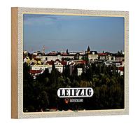 Lipsia | Germania | Targa in legno | Vista cittadina | 18 cm x 12 cm