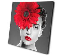 Lipstick Woman Flower Red Girl Lady Floral SINGLE TELA parete arte foto stampa