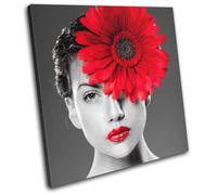 Lipstick Woman Flower Red Girl Lady Floral SINGLE TELA parete arte foto stampa