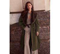 Lipsy Cappotto lungo con cintura e collo in pelliccia Lipsy 40 verde