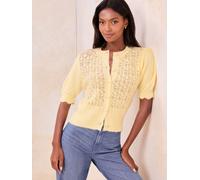 Lipsy Cardigan in maglia Lipsy Stitchy Pointelle a maniche corte a sbuffo con Self Covered Buttons. 42 giallo