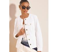 Lipsy Giacca di jeans Lipsy senza colletto con vita stretta 34 Bianco