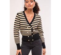 Lipsy Lipsy Black/White Double Breasted Buttoned V-Neck Stripe Long Sleeve Knitted Cardigan large Nero