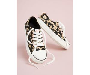 Lipsy Lipsy Neutral Leopard Print Low Top Lace-Up Canvas Baseball Trainers uk10eu28 Oro