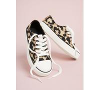 lipsy Lipsy Neutral Leopard Print Low Top Lace-Up Canvas Baseball Trainers uk12eu305 Oro