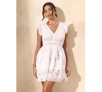 Lipsy Mini abito a balze con maniche a volant e Broderie Lipsy 42 Bianco