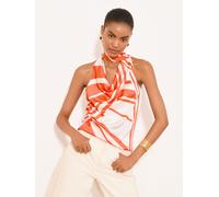 Lipsy Top a sciarpa con scollo all'americana in raso stampato Lipsy 42 arancione