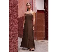 Lipsy Vestito midaxi Lipsy in cotone con un tocco di lino Broderie Cutwork 44 Marrone