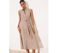 Lipsy Vestito midi Smanicato con colletto a camicia e Con cintura in vita, in cotone A righe, Lipsy. 38 Naturale