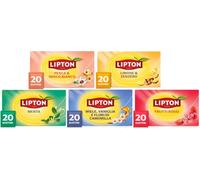 LIPTON Fruit & Herbal Mix 5 confezioni Vaniglia, Menta, Pesca, Frutti Rossi, Limone, 20 filtri per confezione, 100 filtri