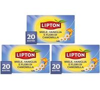 Lipton Miele, Vaniglia e fiori di Camomilla, infuso naturalmente senza caffeina, Infusi alla frutta ed erbe, Confezionati singolarmente, 60 filtri (3 confezioni da 20 filtri)