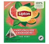 Lipton, Tè verde, tè verde aromatizzato, infuso freddo o caldo, gusto pompelmo e mandarino, ingredienti naturali al 100%, 20 sacchetti piramidali