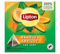 Lipton, Tè verde, tè verde aromatizzato, infuso freddo o caldo, sapore di mango e albicocca, ingredienti naturali al 100%, 20 sacchetti piramidali