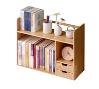 LiQENT-149 Libreria ad Angolo Libreria da scrivania Aperta con Doppio cassetto, Ripiani in bambù, for scaffale espositivo for Organizer for Forniture for Studio in casa(L58xW19xH46 cm)