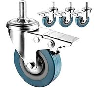 LIQONWAG Ruote Girevoli da 2,5 Pollici, 3 Pollici, Attacco Filettato M10/M12, Ruote Silenziose con Doppio Bloccaggio, Confezida 4, Portata 270 Libbre per Mobili e Utensili Fai da Te./Brake/65Mm(2.5In)
