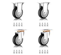 LIQONWAG Ruote Girevoli Di Ricambio per Impieghi Gravosi - Confezida 4, 3 Ruote Girevoli in Gomma Termoplastica con Doppio Bloccaggio, per Carrelli e Mobili./Fixed+Swivel/125Mm/5In