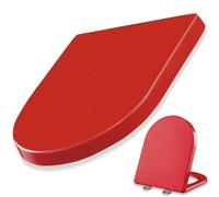 LIQONWAG Sedile Wc Allungato a Forma Di D con Paracolpi Antiscivolo, Sedile Wc con Chiusura Ammortizzata e Cerniera Regolabile a 360°, Cerniere a Sgancio Rapido, Facile da Installare e Pulire, Pp/Red