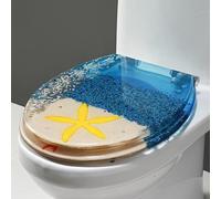 LIQONWAG Sedile Wc Serie Ocean con Effetti 3D Di Conchiglie e Ghiaia Vere, Sedile Wc con Chiusura Ammortizzata, Coperchio e Sedile Wc con Chiusura Silenziosa, Cerniere in Acciaio Inox, Cerniere a Sgan