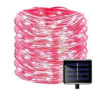 LIQS Luci a Corda Solare,8 Modi Luci del Cavo Metallico di Rame,Luci di Natale Impermeabili Della Corda del LED,Luci Fatine per Tubi Esterni per la Decorazione (5M/50LED, Rosso)