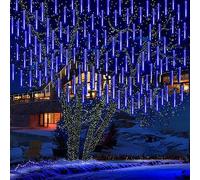LIQS Luci di Pioggia Meteoriche Solari,30CM 10 Tubi 360LED Pioggia Cadente Cascading Ice Fairy Lights,Luci Decorative Della Stringa Della Pioggia Per Natale di Nozze (Blu)