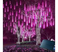 LIQS Luci di Pioggia Meteoriche Solari,30CM 10 Tubi 360LED Pioggia Cadente Cascading Ice Fairy Lights,Luci Decorative Della Stringa Della Pioggia Per Natale di Nozze (Rosa)